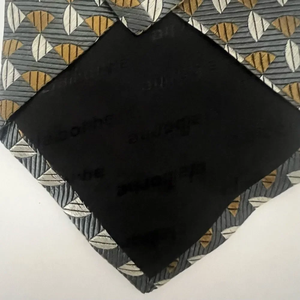 Claiborne 100% Silk Designer Tie Gray Geometric‎ Business Casual Retro Necktie